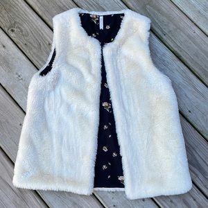 Matilda Jane White Furry Vest with Navy Floral Lining